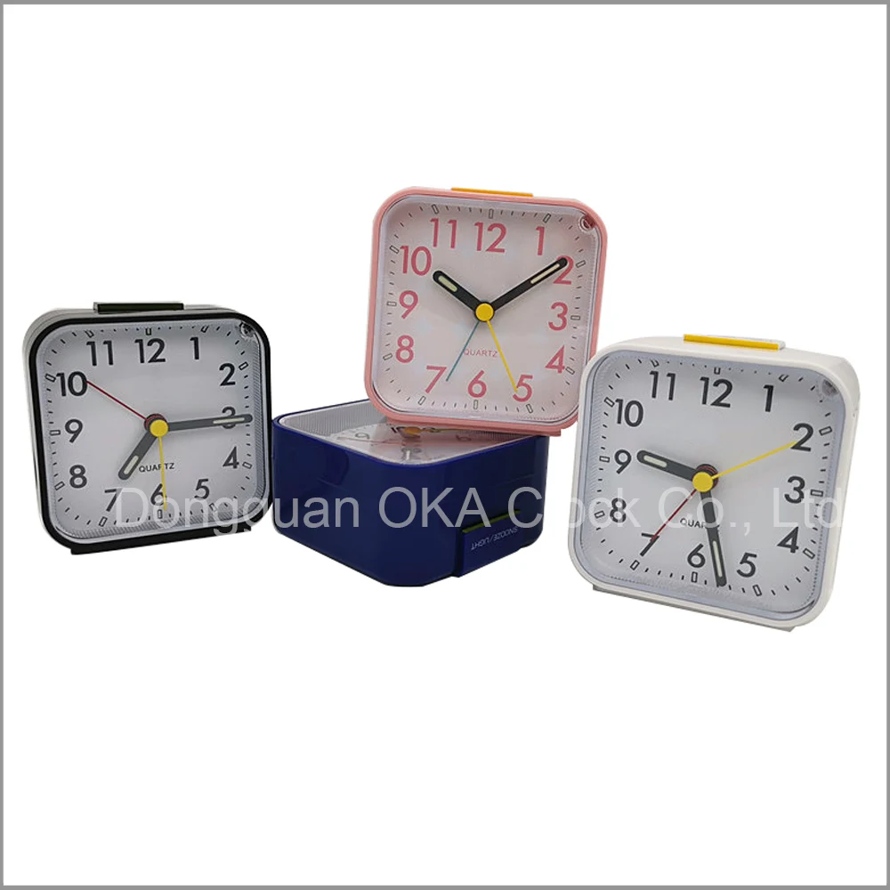 3 Inch Square Alarm Clocks Fluorescence Needles Silent Table Clock with Snooze Night Light
