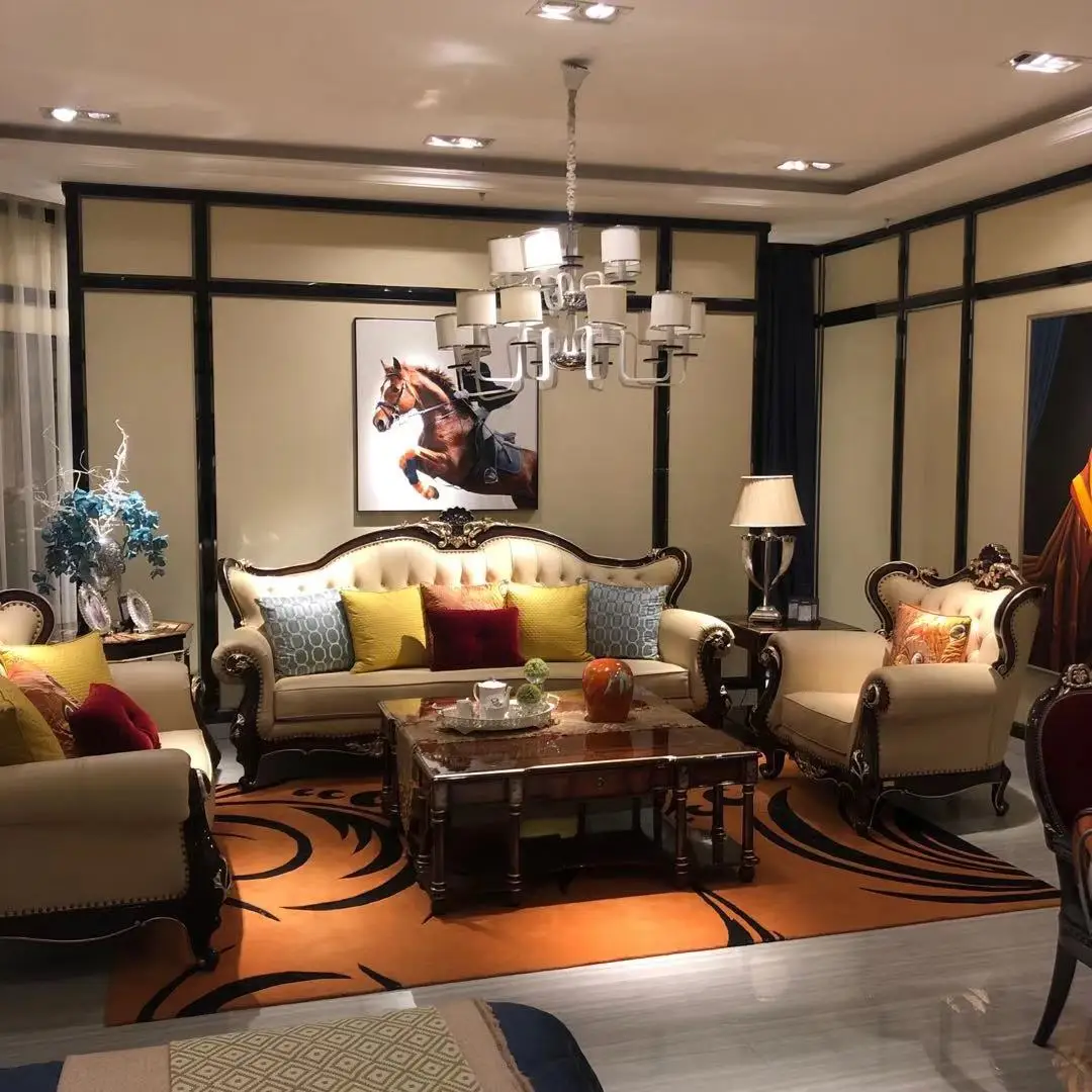 European leather antique sofa luxury classic sofa different living room American size unit simple European light luxury solid wo