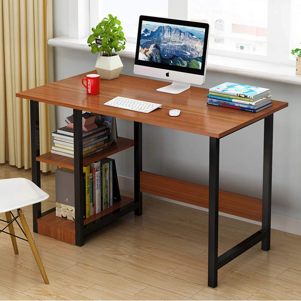 Metal Wooden Study Desk Office Working Computer Table with Two Storage Shelves