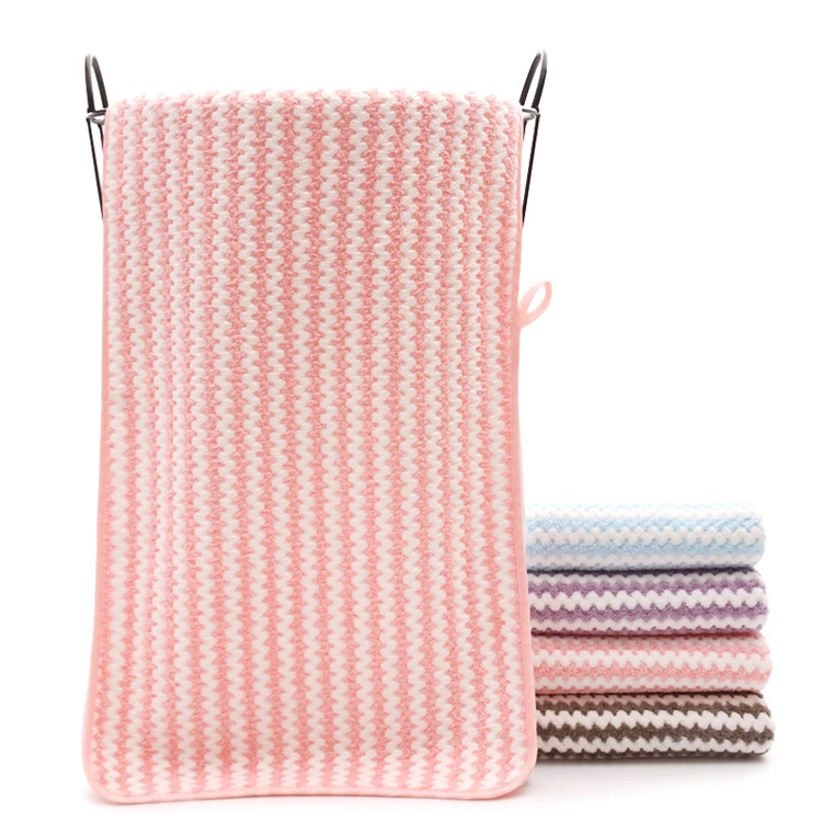 
Double Color Striped Soft Coral Fleece Towel Microfiber Face Towel 