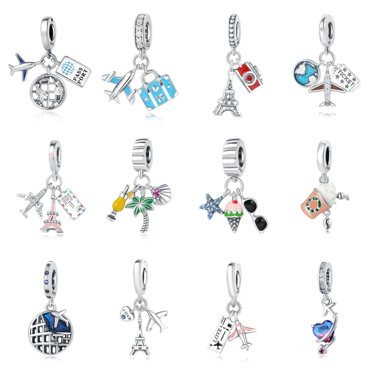2024 hot 925 sterling silver epoxy airplane travel fine jewelry pendants charms for DIY bracelet jewelry accessories