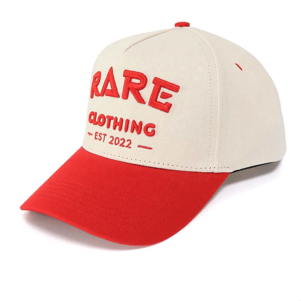 OEM direct factory low moq custom 5 panel off white and red brim customized color baseball cap sports hats