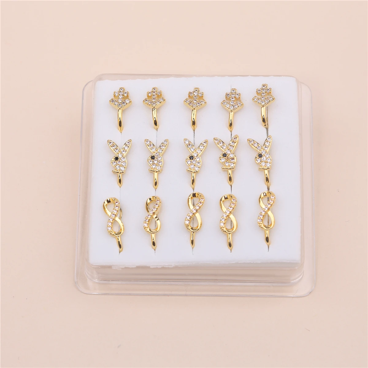 15 PCS Mix Style Faux Nose Rings for Women Men Clip On Nose Ring Bunny Figure Eight CZ Non Nose Piercings Jewelry Boxed Set