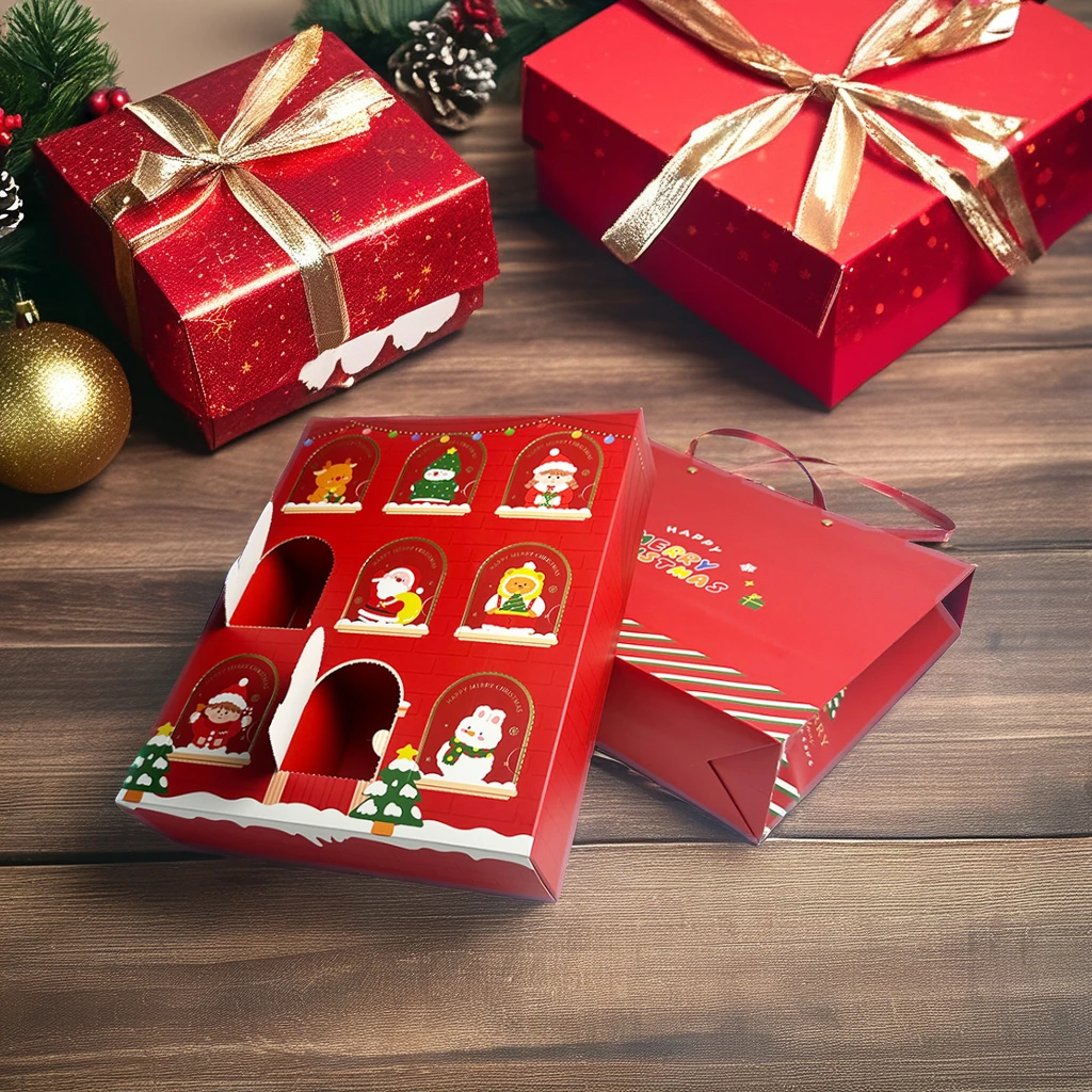 Customized Christmas Red Advent Calendar Blind Gift Box with Logo UV Corrugated Paperboard Gift Packaging for Crafts