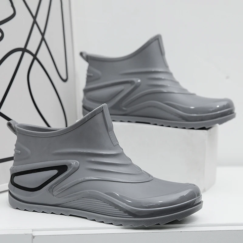 Rain Boots Men Fashion Ankle Rubber Shoes Waterproof Kitchen Insulated Rubber Fishing Work Safety Shoes