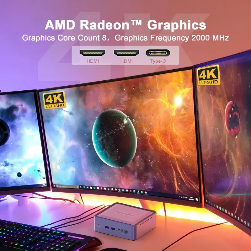 MiniHyper HP8 Mini PC AMD Ryzen 7 5800U CPU 8 Core DDR4-3200M 16GB Storage SSD NVME 512GB WiFi 6E HDMI DC Jack USB Type-C