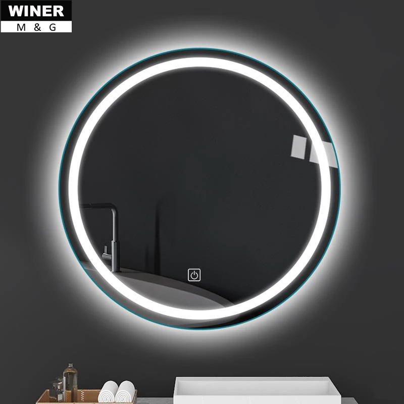 5 мм настенный декоративная картинка без рамы Круглый ванной комнаты туалетный столик светодиодная зеркальная поверхность с сенсорным датчиком