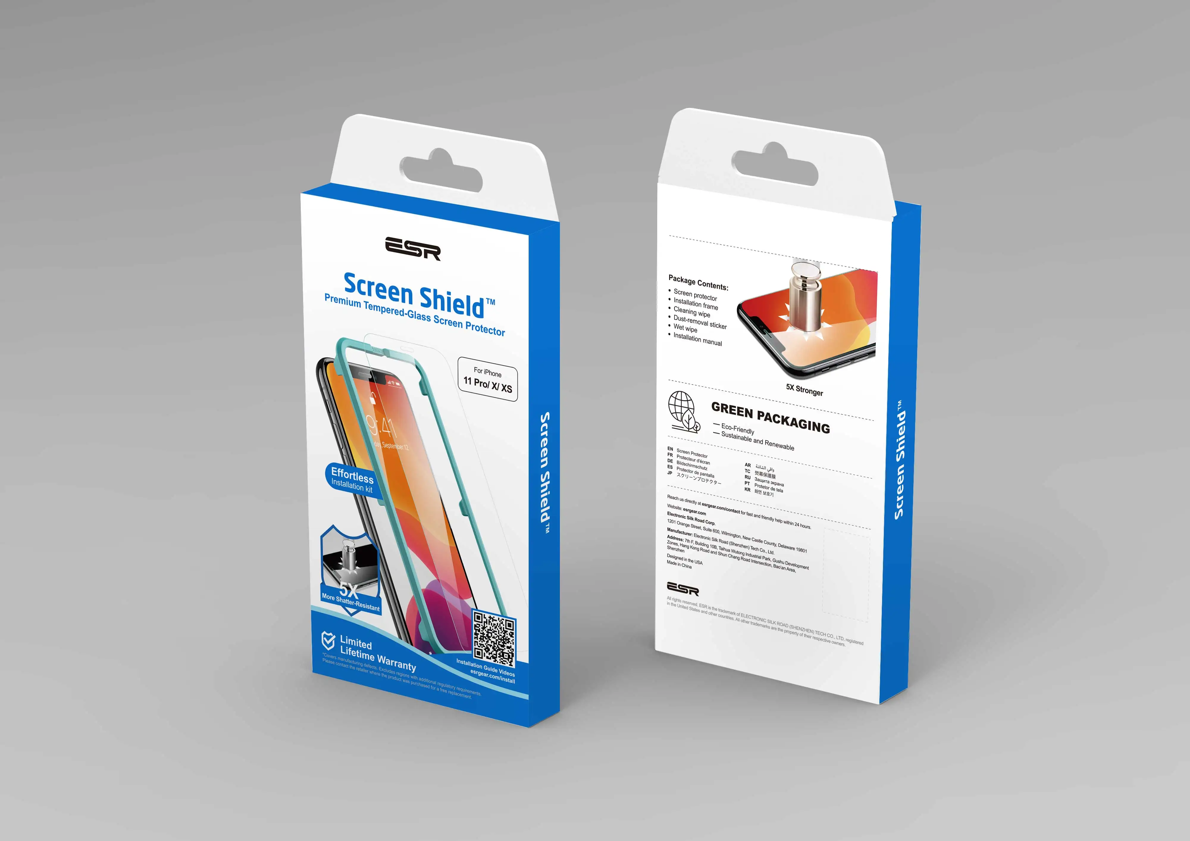 
ESR With Installation Frame For iPhone 11/11 Max/11R 5KG Hardness Strong Protective tempered glass screen protector 