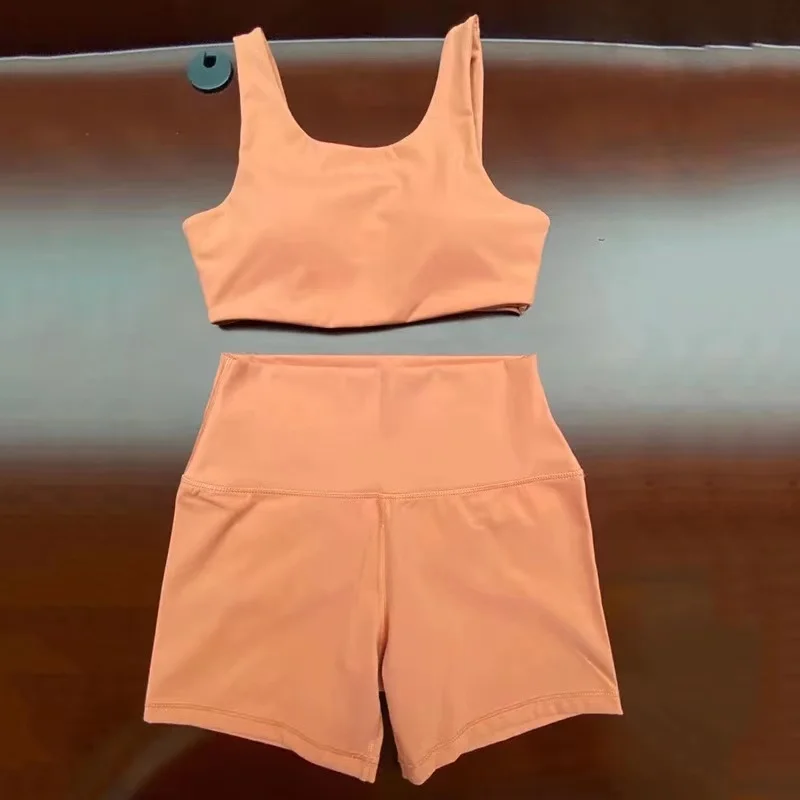 Nylon spandex two piece soft cozy workout fitness gym yoga shorts women fitness set