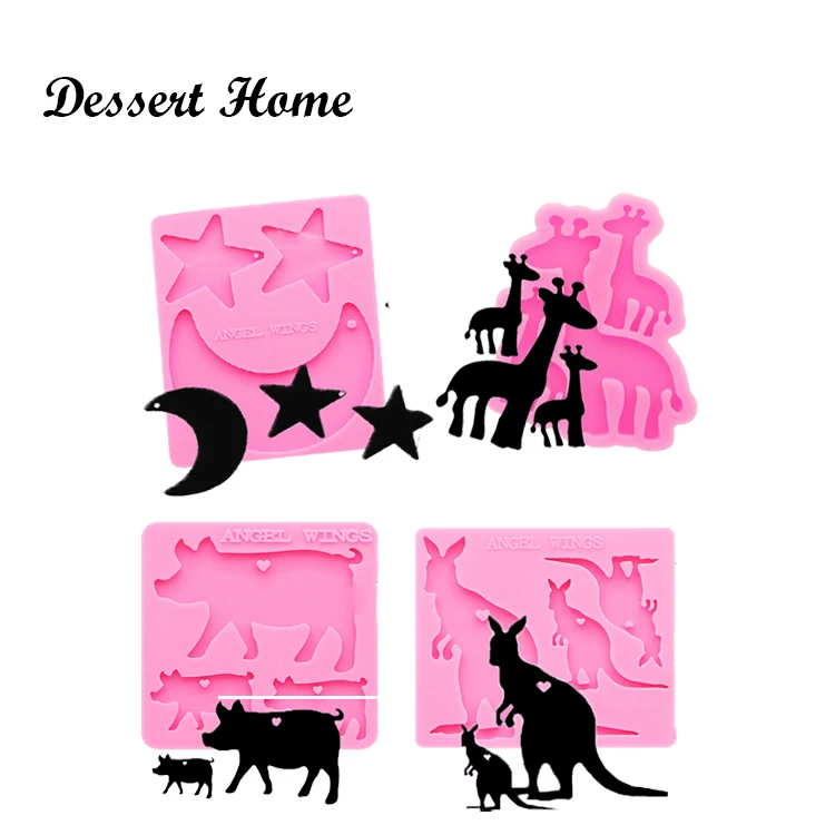 DY0101 Shiny Dinosaur/Owl/Duck/Monkey/Chicken/Llama/Bear/Goat/Pig/Kangaroo Star Moon Family Keychains Epoxy Resin Silicone Mould