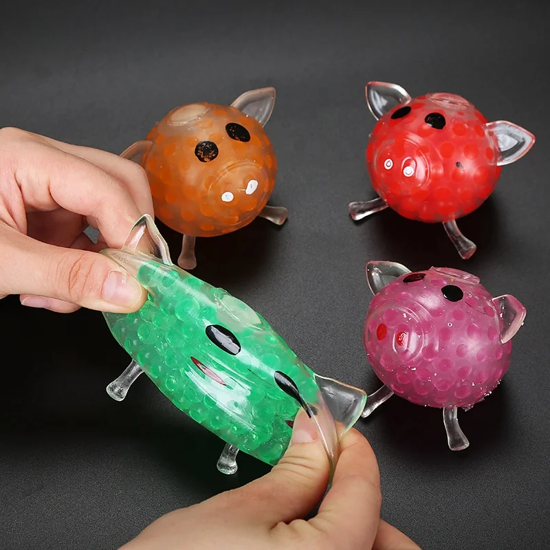 Wholesale TPR material Splat Pig ball Stress Relief Toy With Bead Inside Soft Squeeze Stress Toys Anti Stress Relief Ball