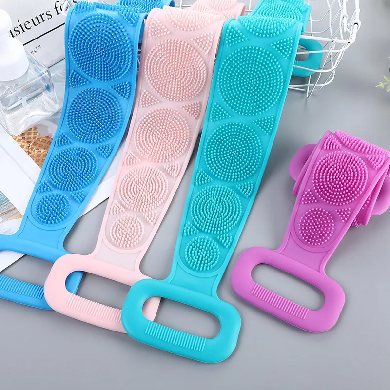Wholesale Body Wash Silicone Body Scrubber Belt Double Side Shower Exfoliating Belt Removes Bath Towel