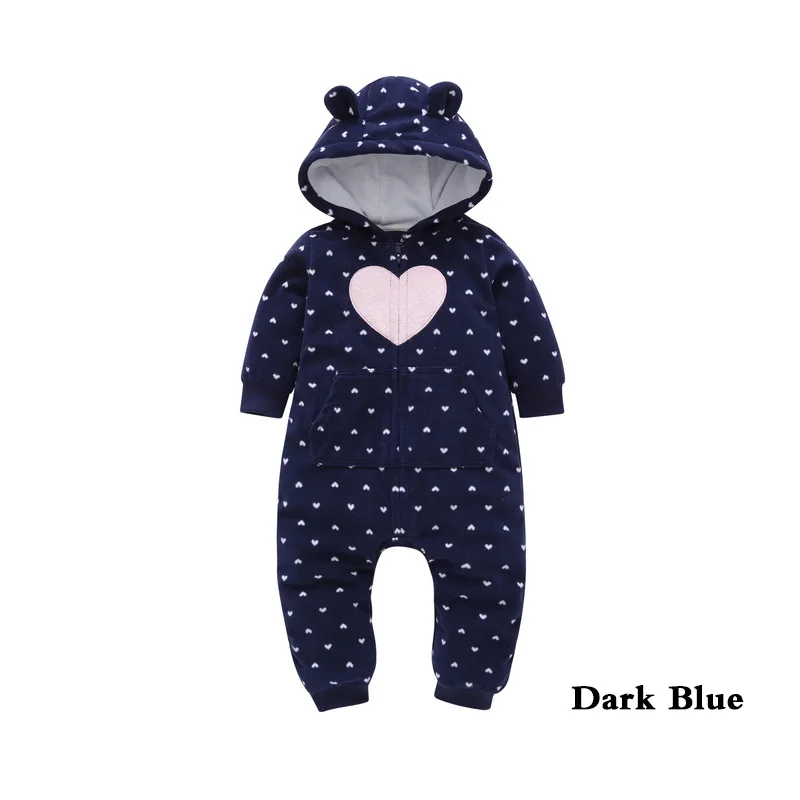 ecowalson Newborn Cotton Heart Printed Baby Clothes Hooded Warm Long-sleeved Baby Rompers Baby Jumpsuit