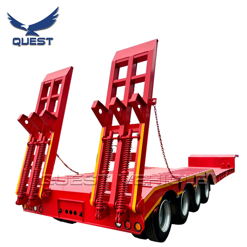 High Quality 4 Axles 70-80 Tons Low Bed Truck Semi Trailer Heavy Machine Truck Trailers
