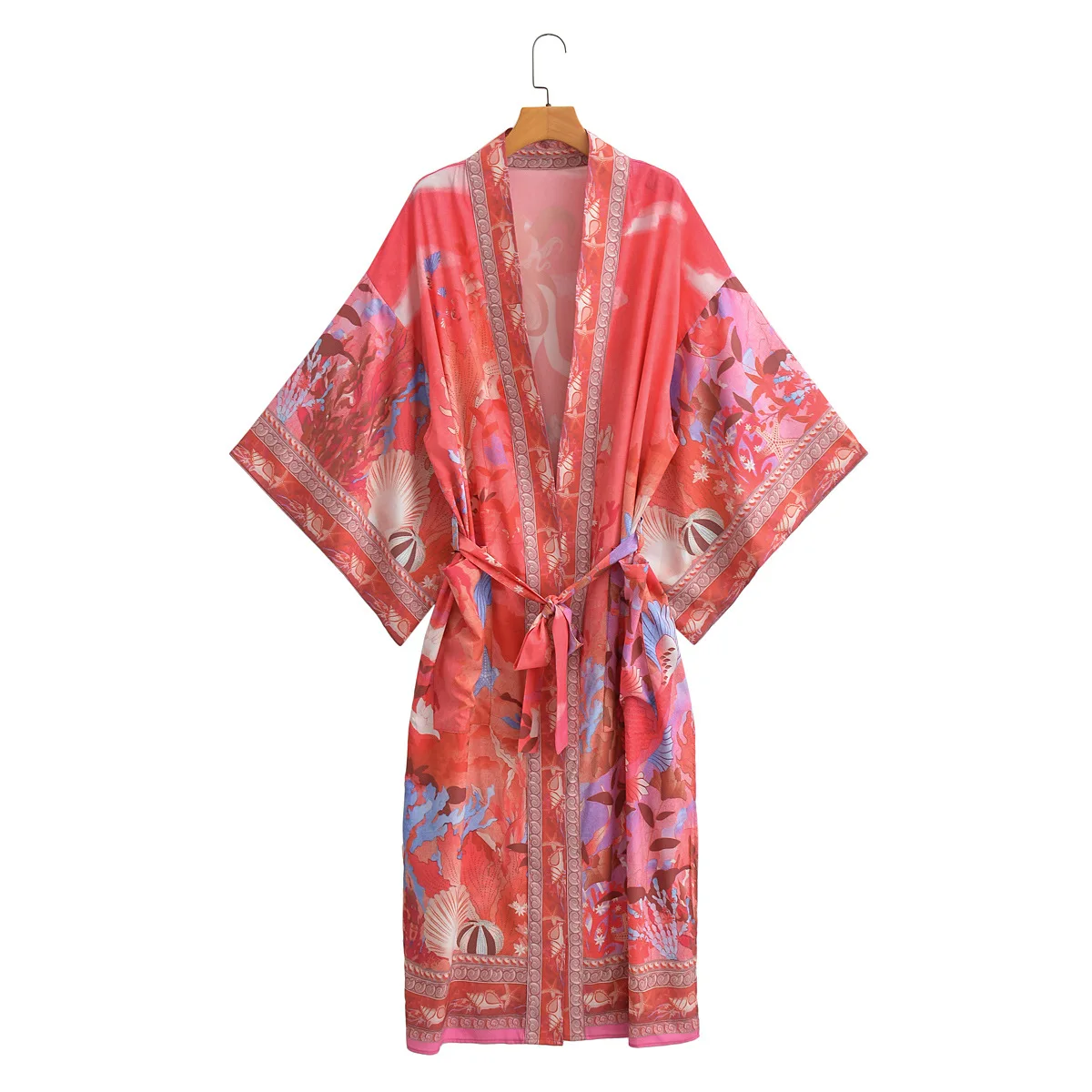 2023 Bohemian Beach Style Vintage  print flare sleeve  ladies fashion bohemian rayon cardigan short kimono