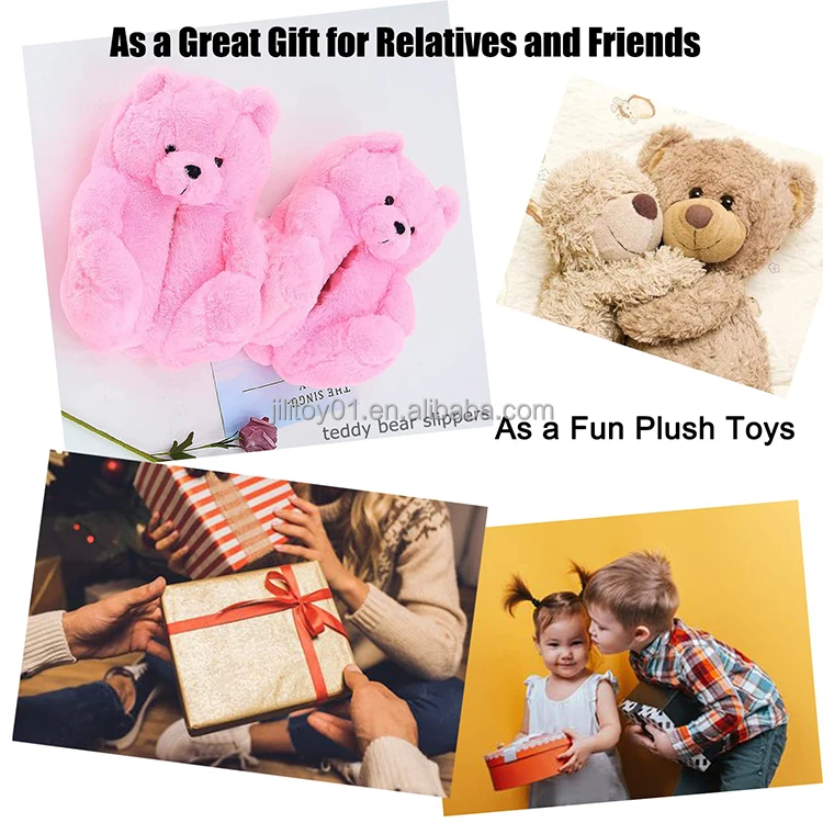 wholesale kids teddy bear slippers plush set and pink bag custom for women girls