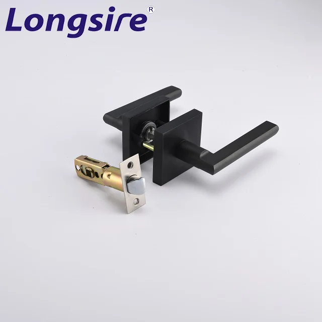 Vintage Matte Black Silver Square Zinc Alloy Heavy Duty Interior Privacy Passage Bathroom Door Lock  Door Lever Lock