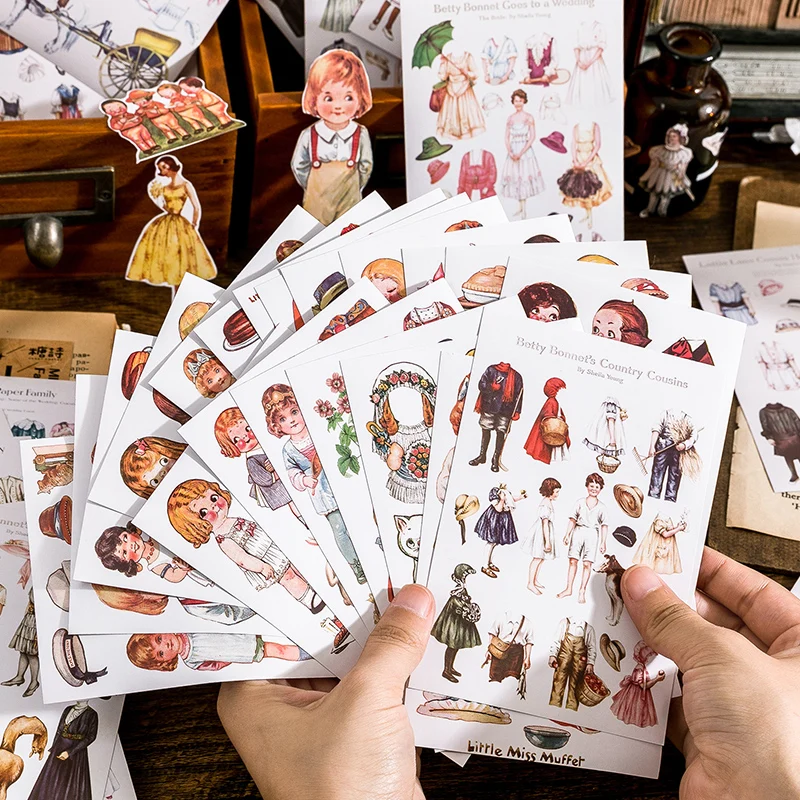 3 design 20 pcs/set stickers vintage character dress up fashion show clothes decoration waterproof stickers for Diary Scrap Book