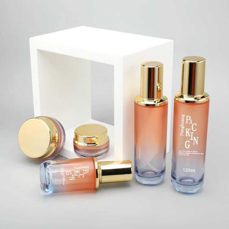 Custom Made Design Container Supplier Fancy Glass Cosmetic Bottle Face Cream Set Skin Whitening Makeup Luxury Lotion Pump Bottle