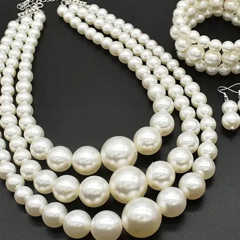 2024  New Retro Simple Pearl Jewelry Sets with Personalized Fashion Design Necklace Bracelet Earring Jewelry Set