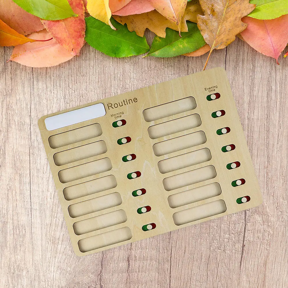 Custom Daily Visual Schedule laser cut Sliding Daily Routing Chart Board for kids Tasks