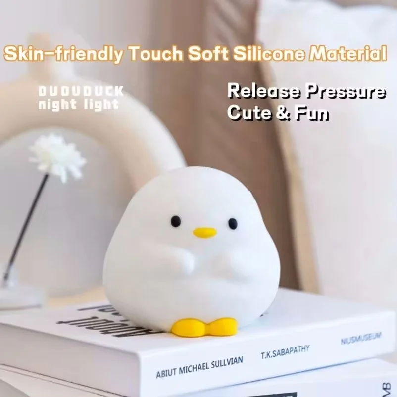 Cute Duck Sleeping Lamp USB Rechargeable Kids Desk Lamp Cartoon Silicone Duck Night Light for Kids Room