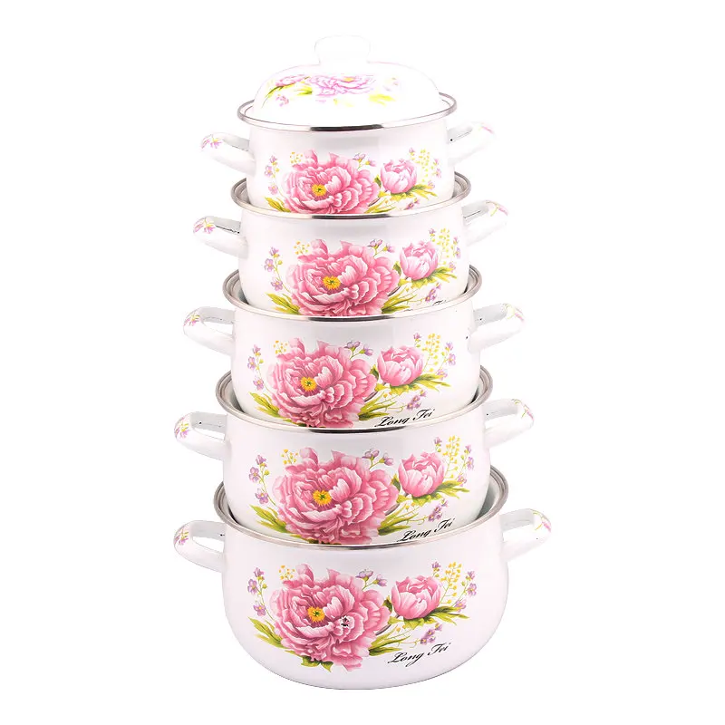 Hot Selling 5-Piece Cast Iron Cookware Set Classic Design Enamel Casserole Pots Ceramic Induction Cooking Sustainable Metal Pans