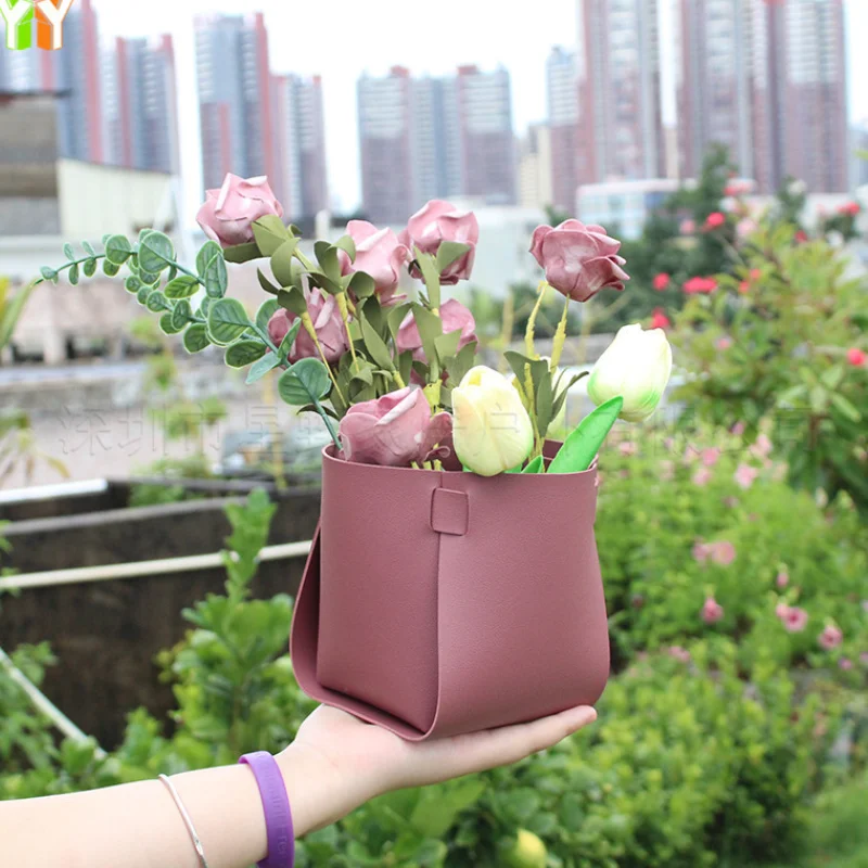 YY Home Decor PU Fake Flower Arrangement Container Leather Flower Basket Fake Flower Storage Box