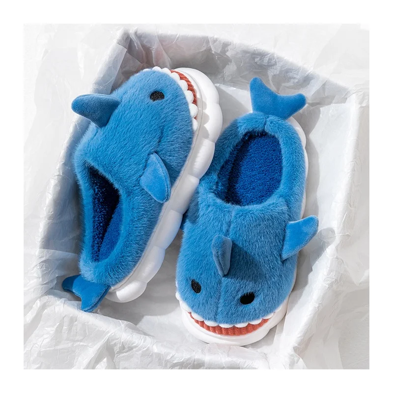 Cartoon Animal Shark cotton Slippers Winter Indoor and holiday gifts girs slip resistant warm Kids shoes of Wholesale and retail