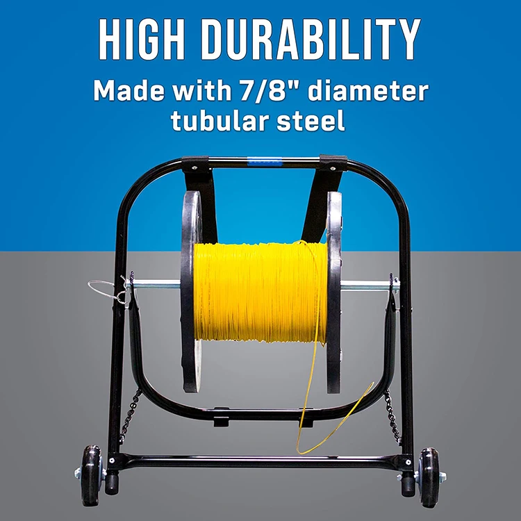 JH-Mech Custom Convenient Easy to Move With Wheels and Pull Strap Black Sturdy Tubular Steel Cable Roller Stand Customized