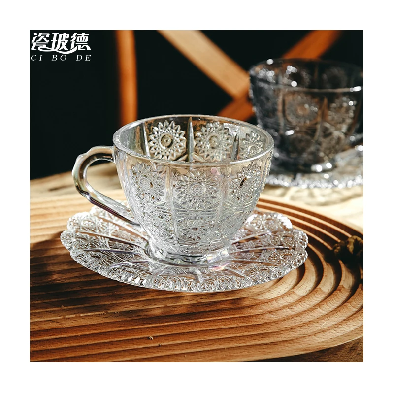 Middle east arabic cafe glass cup handle lead free crystal glass tea cup set tea coffee glass tea cup