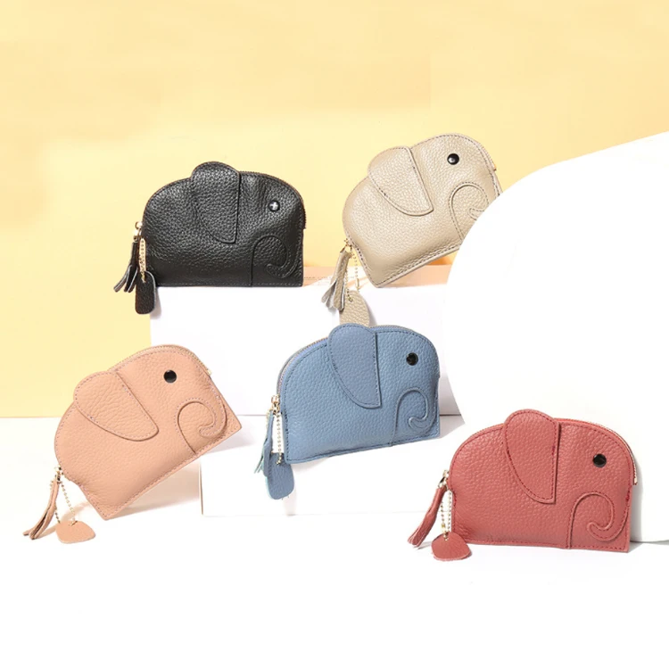 Lovely Change Purse Creative Genuine Leather Elephant Mini Coin Bag Custom Coin Purse with Keychain