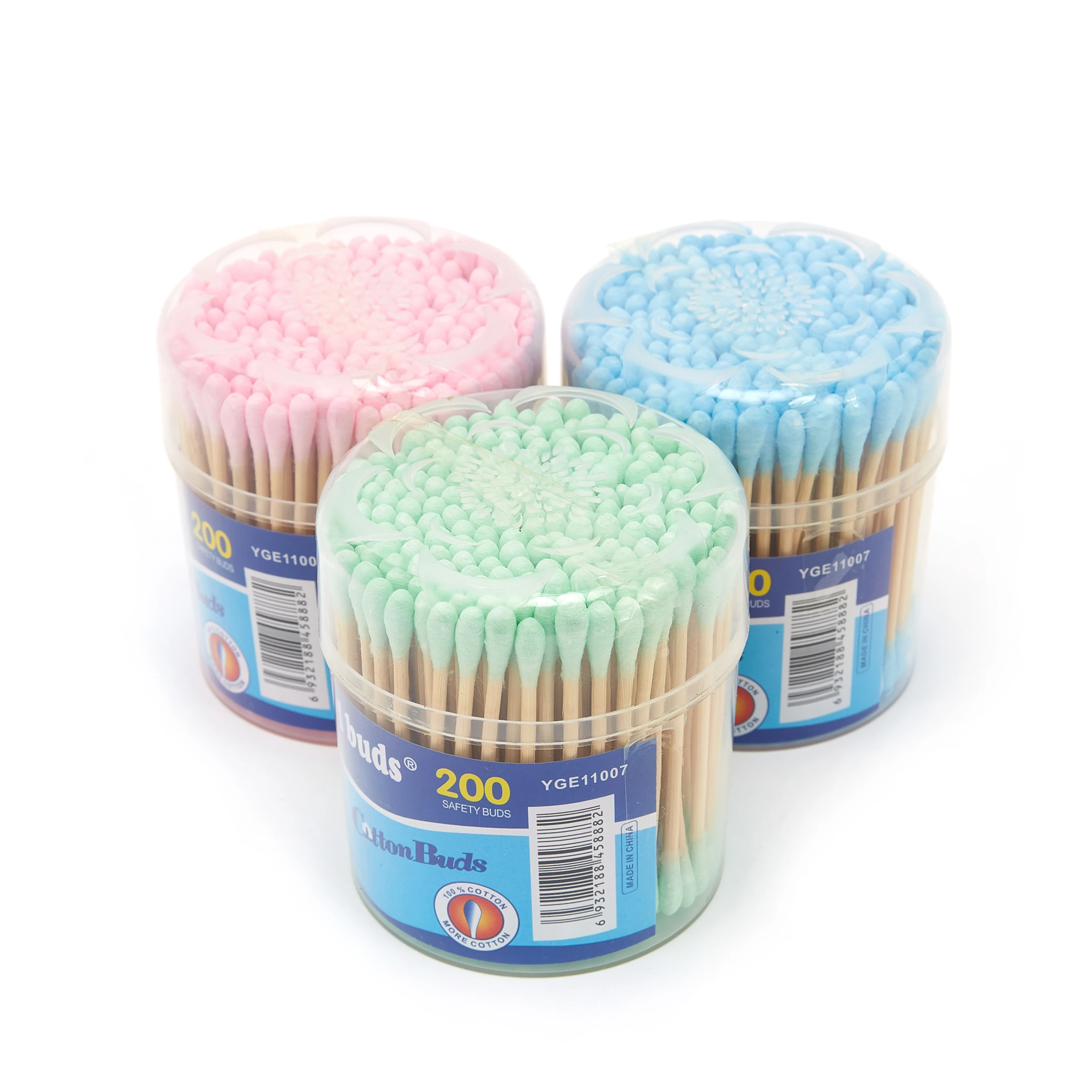 Private Label 200pcs Biodegradable Colorful Cotton Buds Eco-friendly Bamboo Ear Cleaning Cosmetic Cotton Stick Disposable Buds