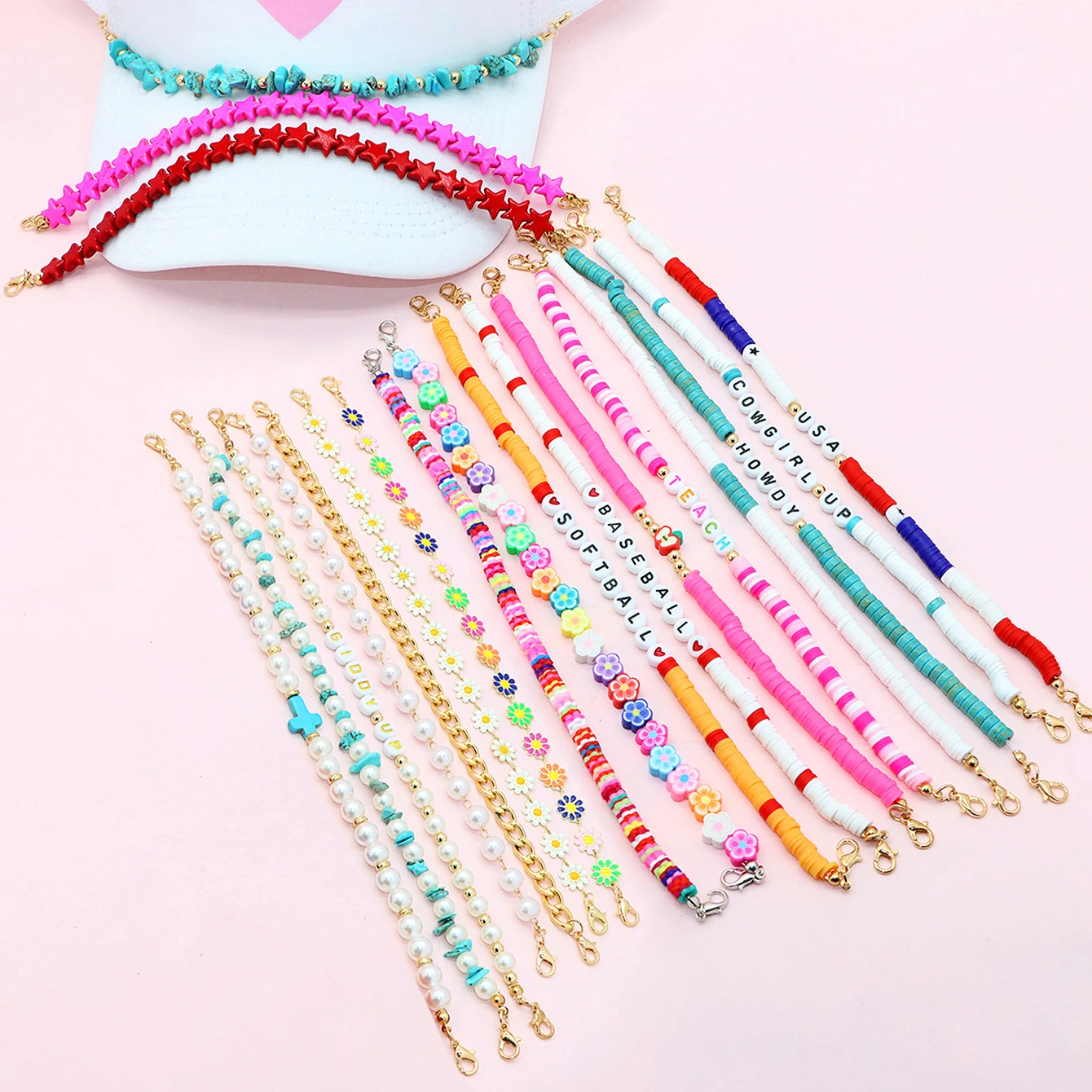 Customize Turquoise Trucker Hat Chains DIY Polymer Clay Baseball Cap Chain Anklet Charm Beach Accessories