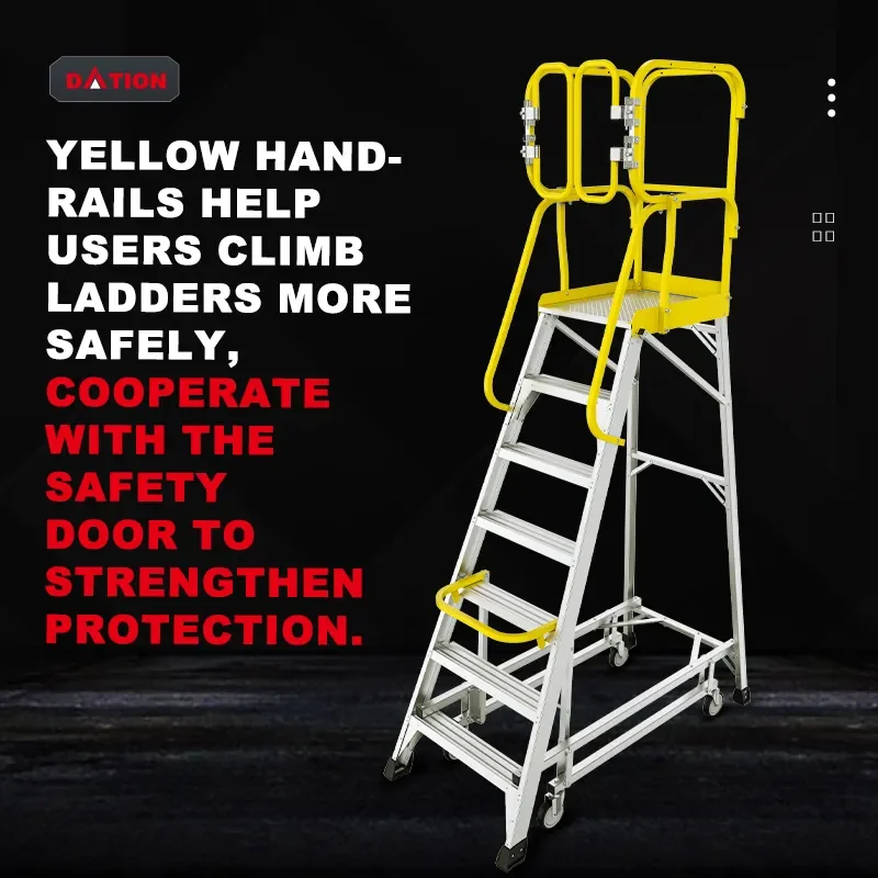 Aluminium Alloy Ladders And Scaffolding Warehouse Safety Rolling Mobile Work Platform Ladder With Handrails