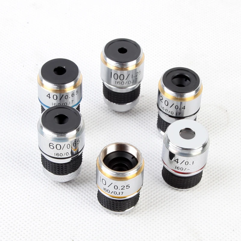 4X 10X 40X 100X 185 Achromatic Objective lens  Biologic microscope Aluminum shell 185 achromatic objective