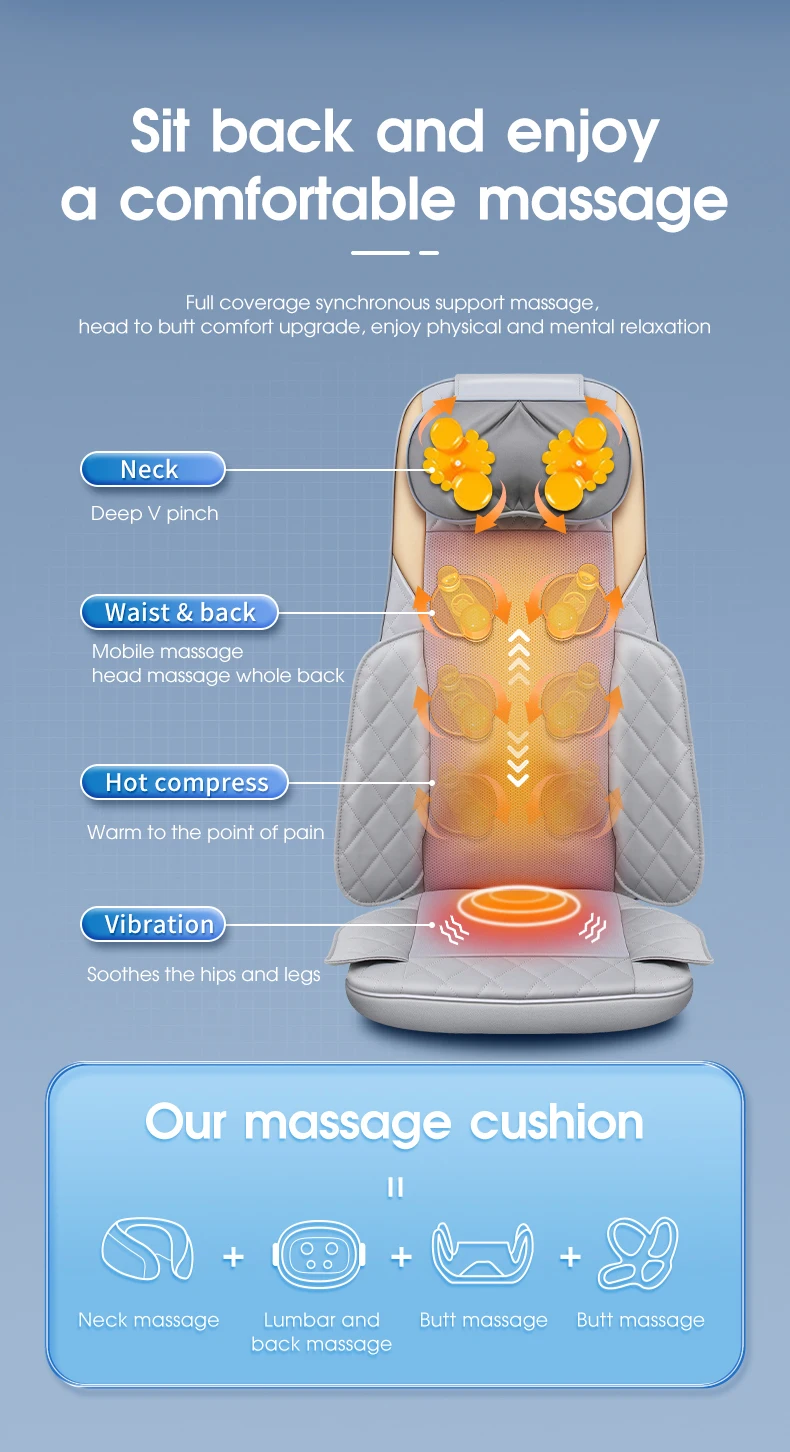 The latest hot cushion Automatic back massage heat vibration car seat sellers neck and back massager pillow massager domestic