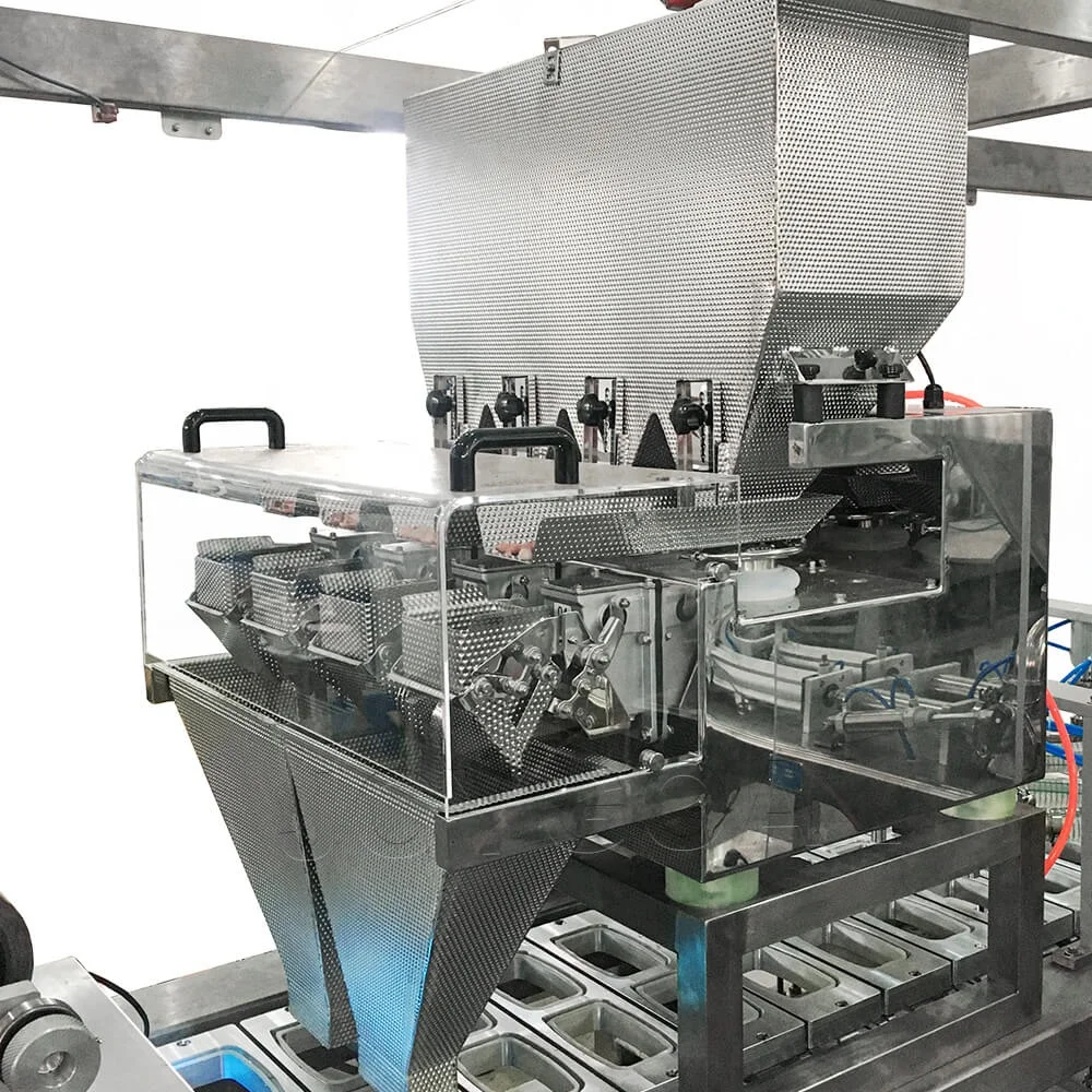 Fully automatic plastic cup square box Accurat filling sealing machine for liquid water honey duck blood tofu sauce rolling film