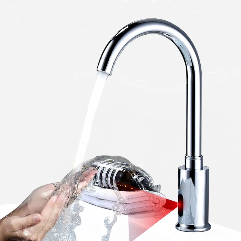 New Hotel Bathroom Induction Basin Faucet Brass Hot And Cold Faucet Ac/Dc Infrared Induction Smart Sense Faucet