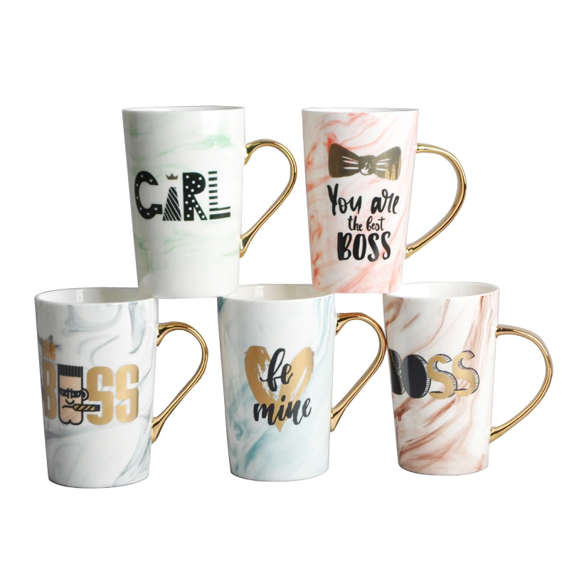 Custom Ceramic Gold Hand Printed Coffee Cup Stoneware Printed Mugs 500ml