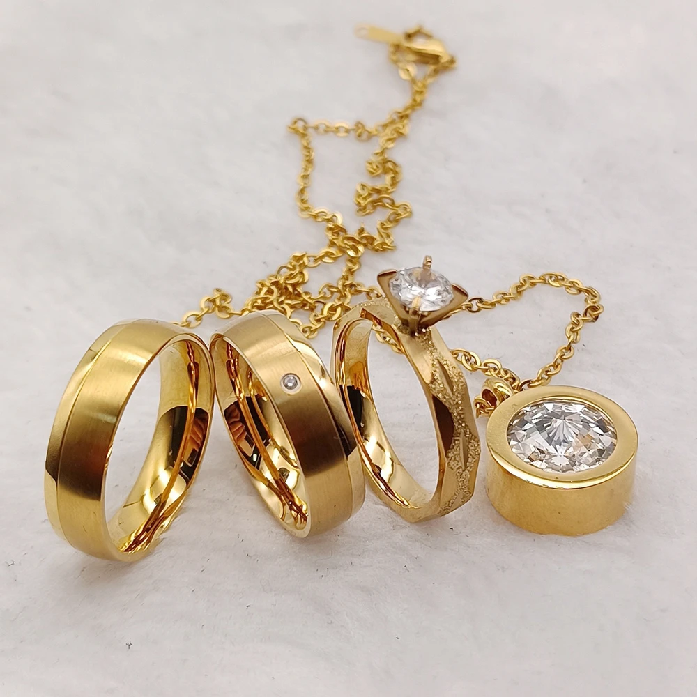 Valentine Engagement Ring Thailand Jewellery Pendant Wedding Rings Couple Set 18K Gold Plated Jewelry Trendy Ring Sets Ladies