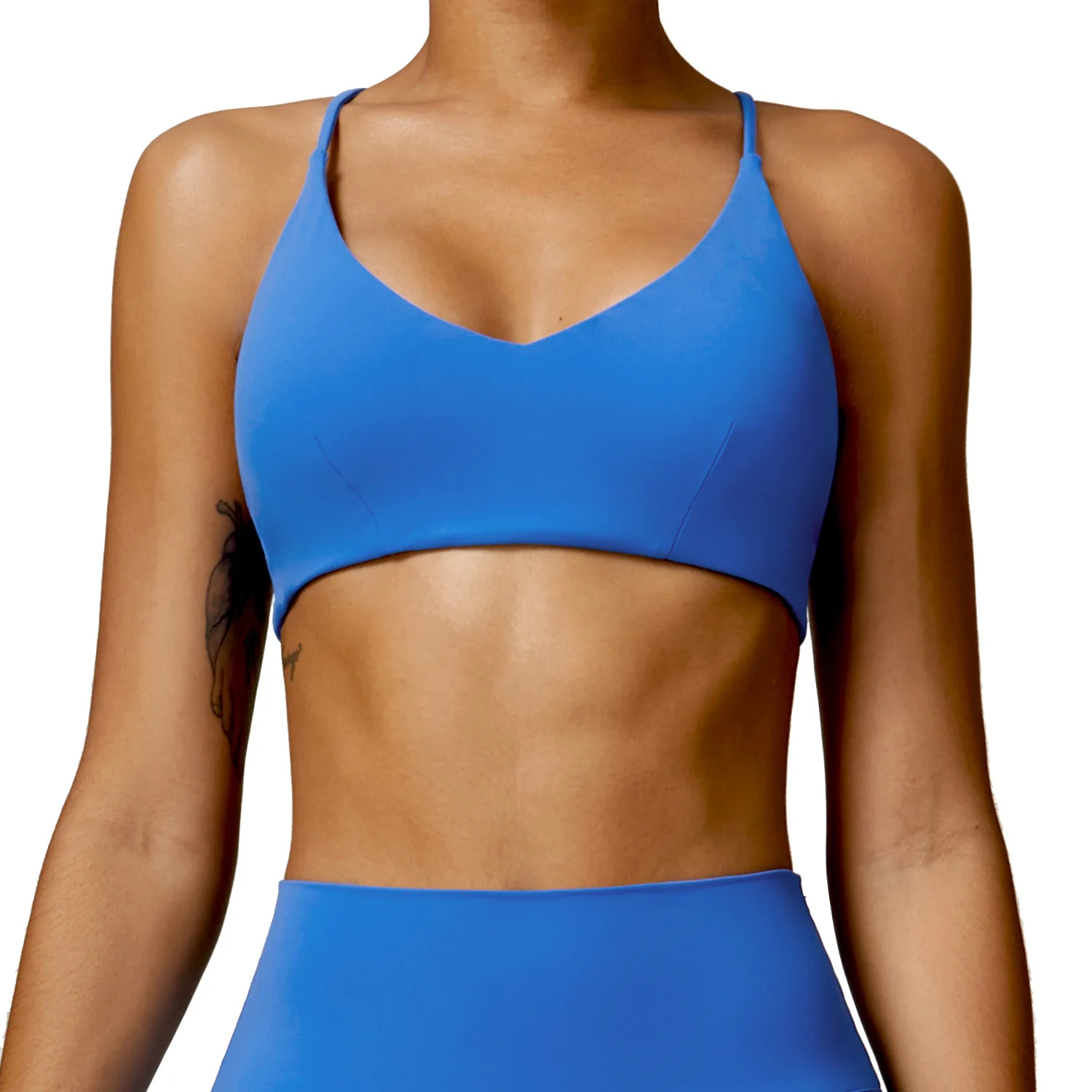 New U Neck Back Hollowed Out Cross Connection Quick Drying Sport Gym Crop Bra Top