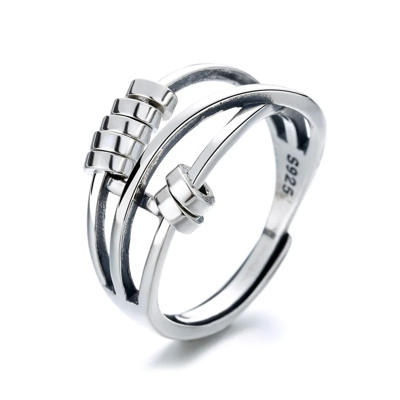 2021 Latest S925 Sterling Silver Fashion Temperament Three-Ring Rotatable Index Finger Ring