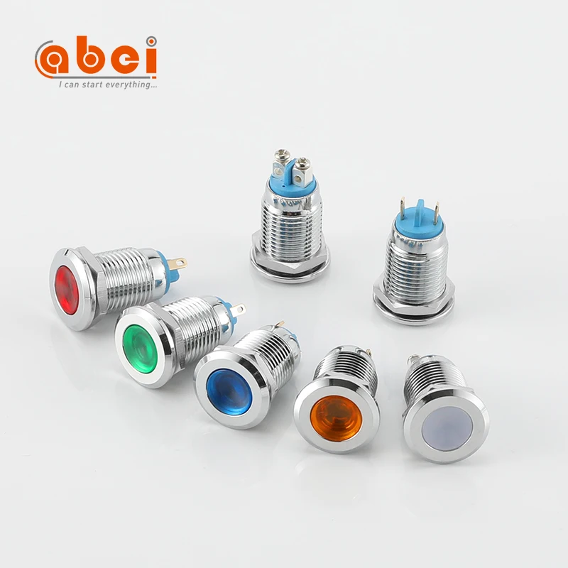
ABEI Indicator Lamp 12mm metal waterproof IP67 DC6V/220V screw/pin wire terminals led indicator lights 