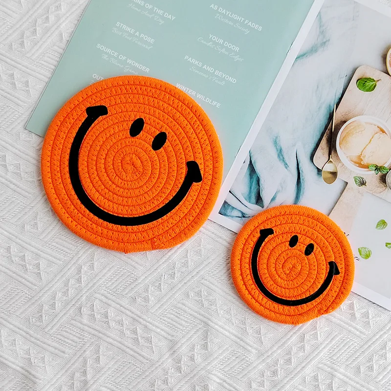 Washable Hard Natural Round Felt Bohemian Straw Macrame Cotton Coasters