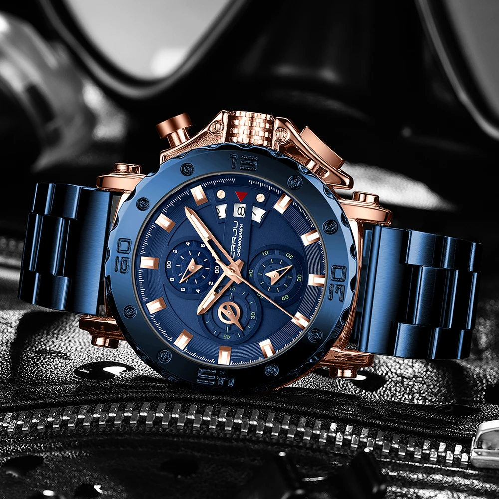 Customized logo high quality  stainless steel band chronograph  big dial 47MM quartz men luxury watches