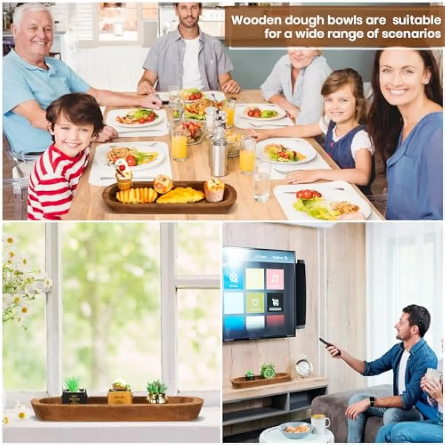 antique rustic living kitchen home decorative fruit bowl multi wick paulownia wooden dough candle key bowl long