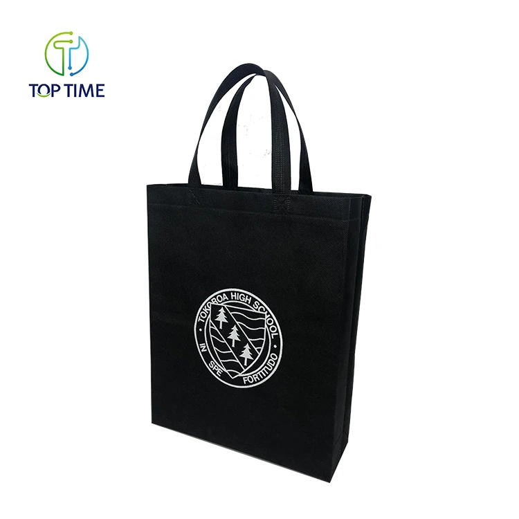 Custom Silk Screen Printing Non Woven Fabric PP Shopping Bags Black With Logos (1600107266255)