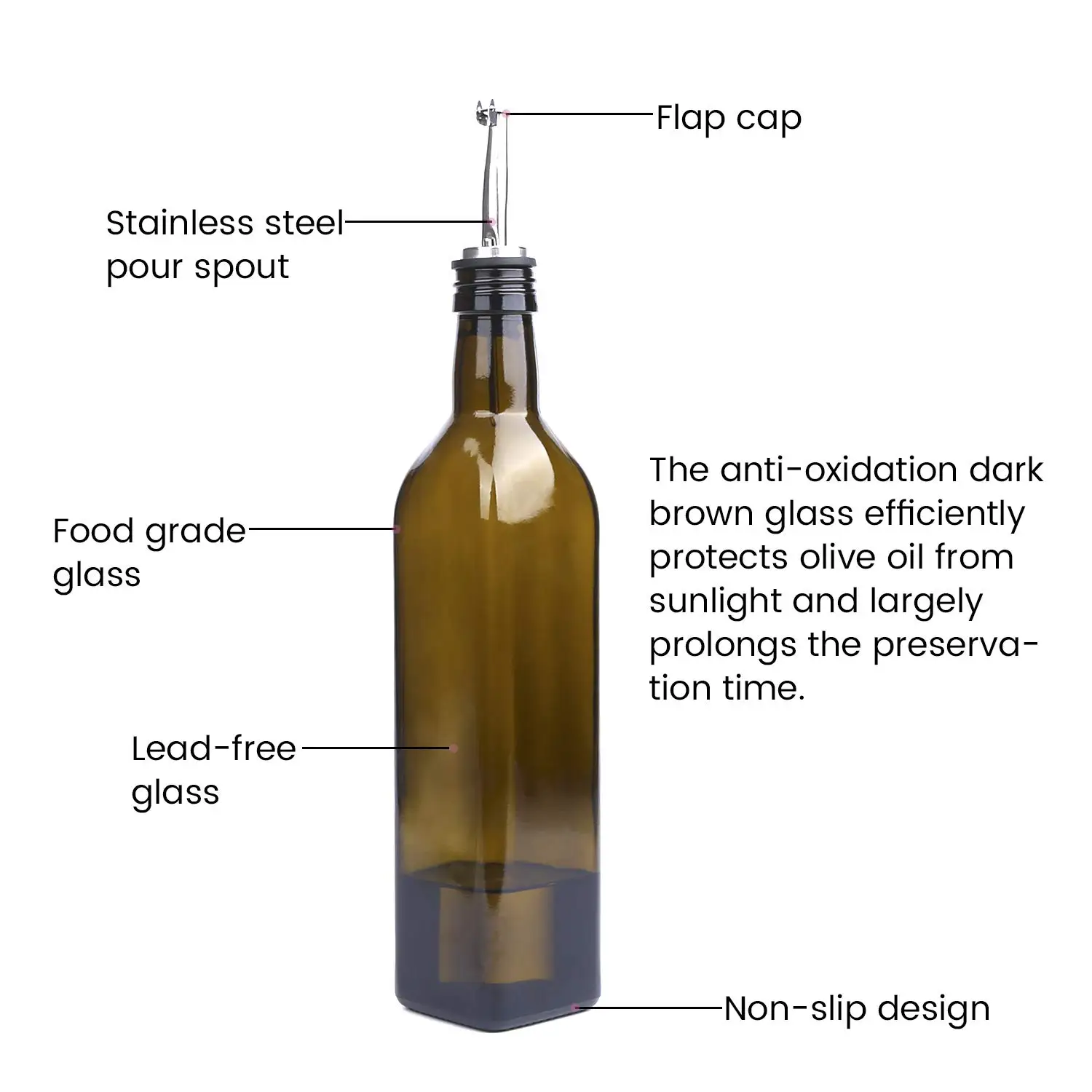 Glass Olive Oil Bottle Dispenser 500ml Brown Oil and Vinegar Cruet with Pourers and Funnel