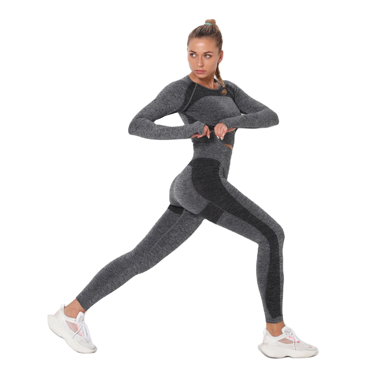 Kuerfit OEM New popular seamless yoga suit 2 piece sports shirts woman new seamless yoga set sports bra high waist yo
